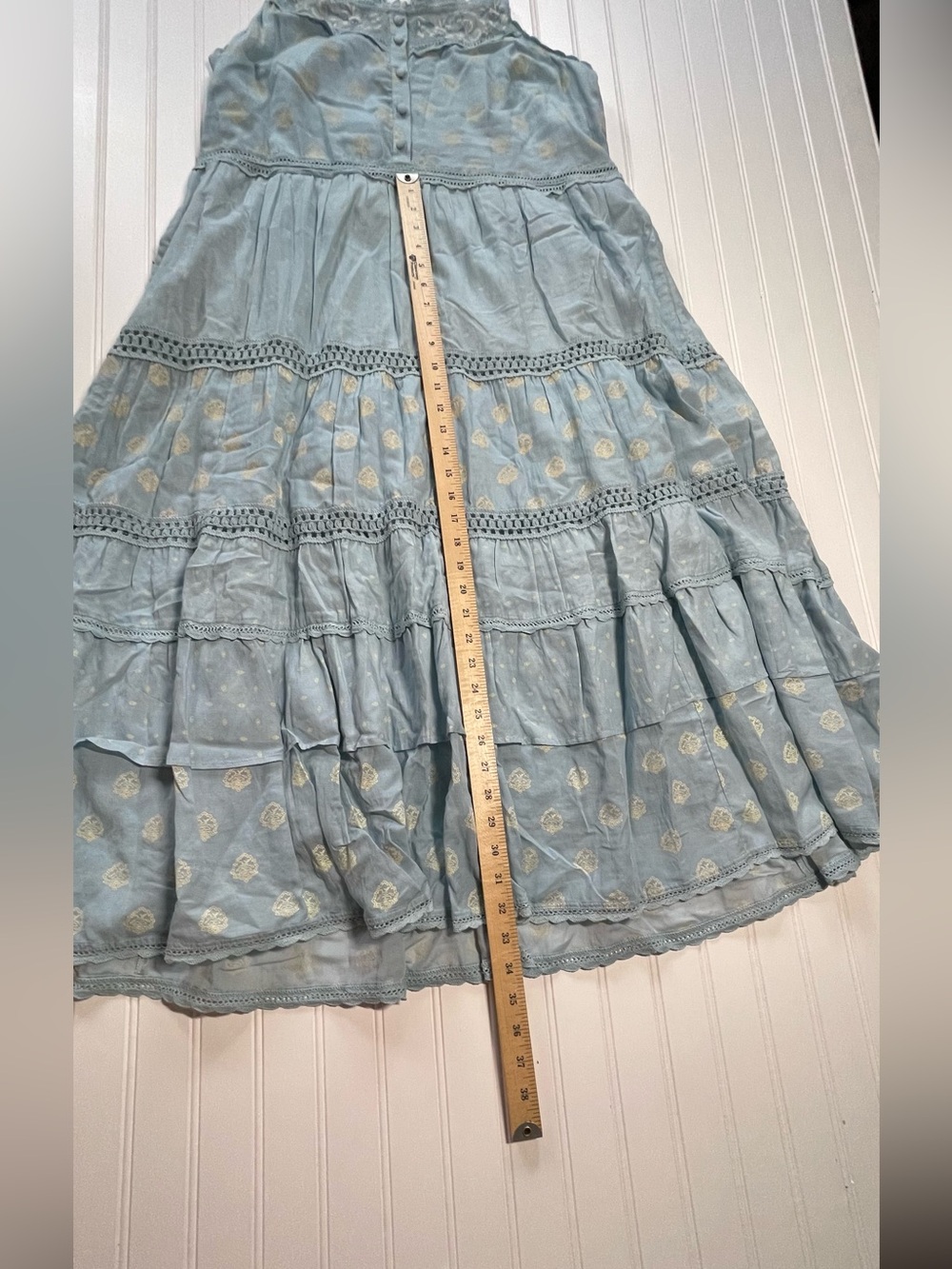 Pilcro By Anthropologie Citrus Fruit Ruffled Eyelet Midi Dress | Blue | Size L - Picture 7 of 9